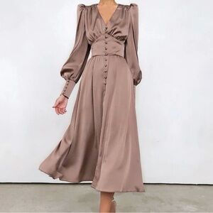 Silk button down gown dusty pink